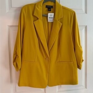 NYC Yellow Blazer with Notched Lapel and 3/4 Sleeves